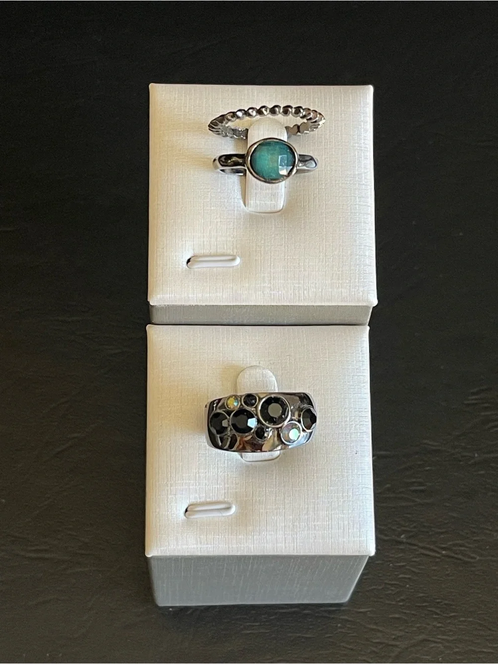 3 Black silver tone  Stackable Ring Set.
